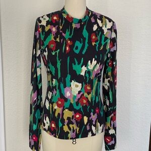 PROENZA SCHOULER Floral Long Sleeve T-Shirt Black multi color Sz M NWOT